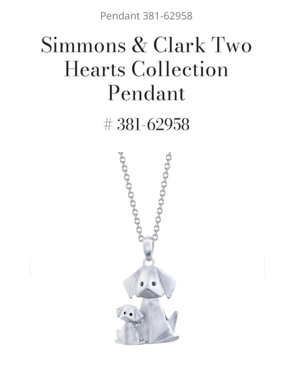 Sterling Silver 925 Origami Dog and Puppy Pendant Necklace .01ctw Black Diamonds